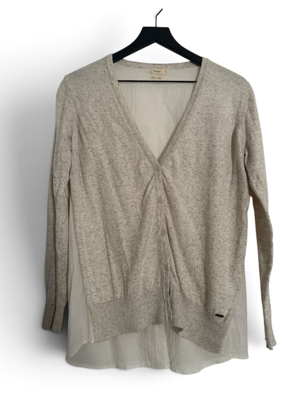 Light Cream Speckled V-Neck Button Cardigan
